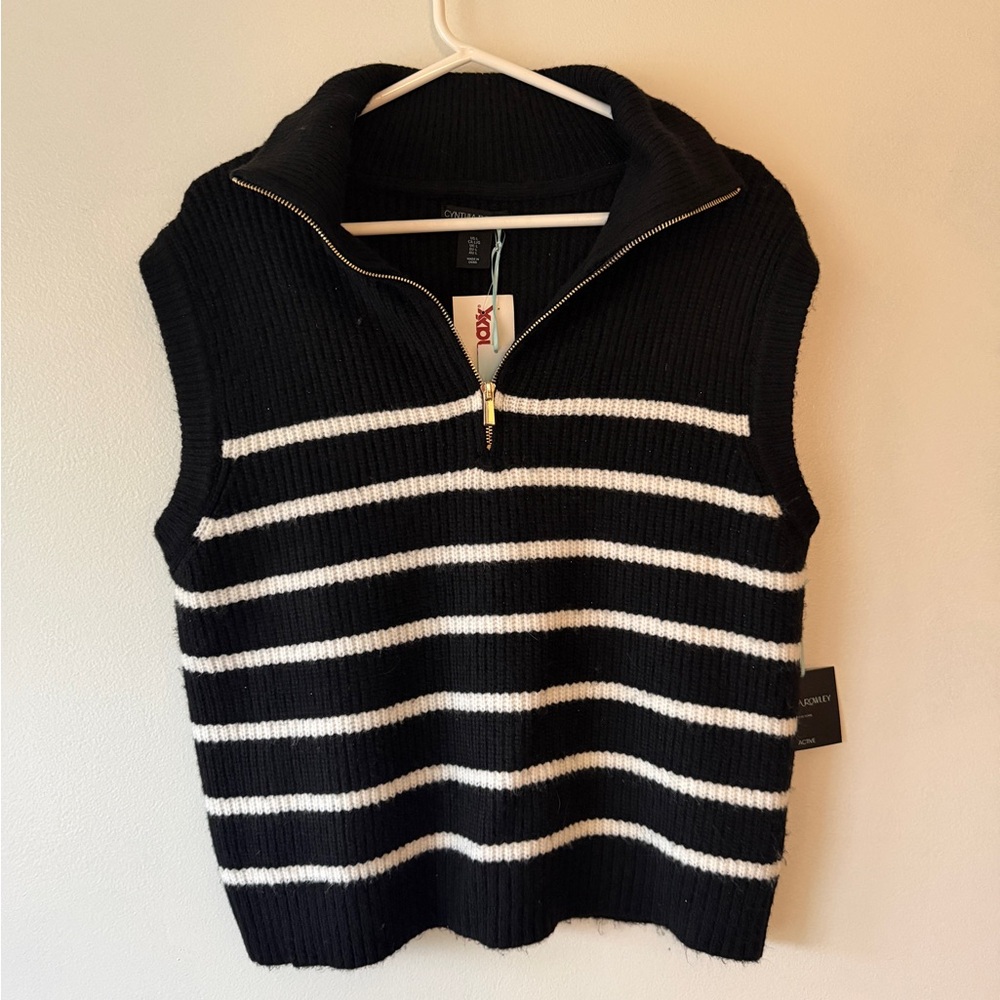 Cynthia Rowley Black and White Striped Sweater Vest